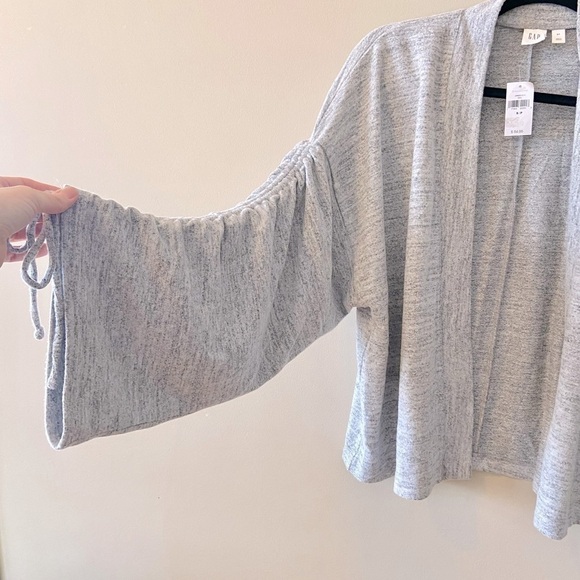 GAP Open Front Cardigan Sweater Tie Sleeves | Heathered Grey | NWT | Size Small - Picture 3 of 11